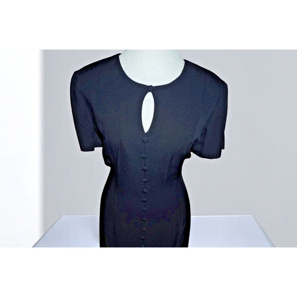 Vintage Donna Ricco Black Midi Dress Size 8 USA Made | 80s 90s Keyhole Neck - Picture 4 of 10